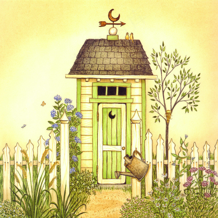 浇水木屋田园油画