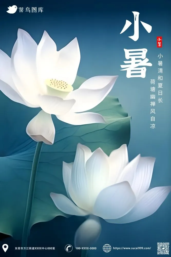 小暑节气池塘荷花莲花素雅海报(2000x3000)psd模版下载