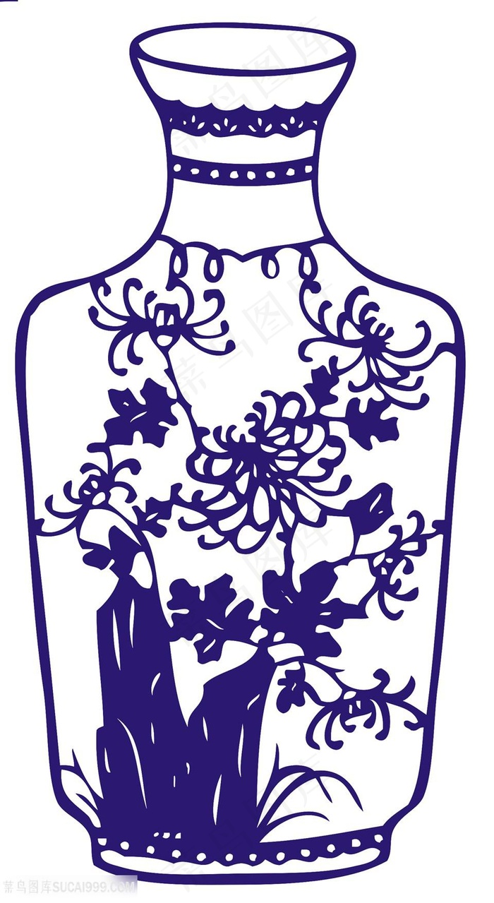 菊花假山国粹青花瓷中国风图片