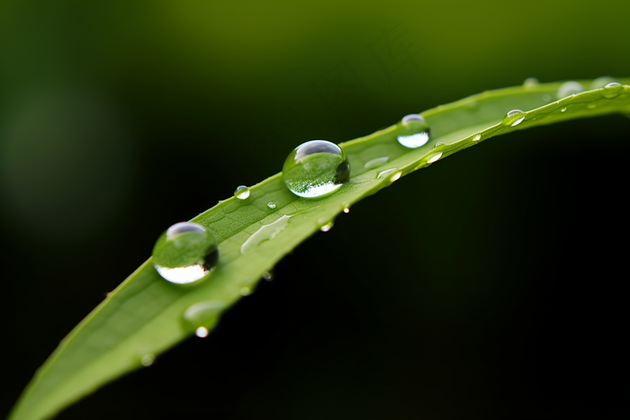 叶子上的露珠绿叶摄影图 