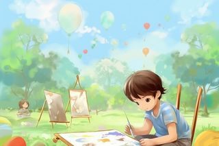 清新儿童草地绘画学习背景