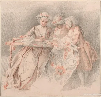 绣花女士唯美插画油画图片 绣花女士唯美插画油画图片