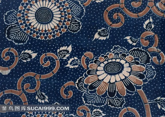 日式抽象菊花纹蓝底布纹