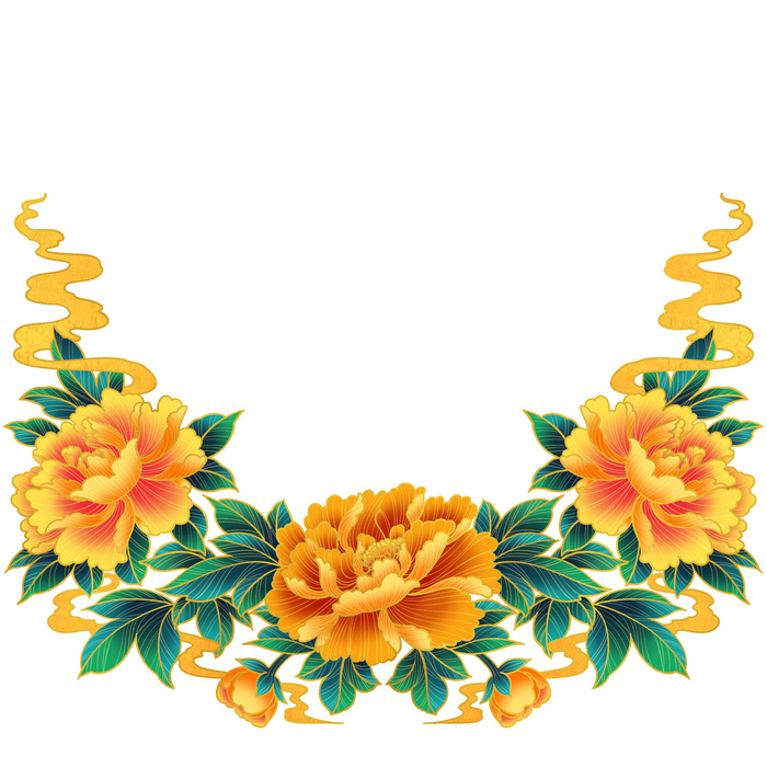 手绘国潮中国风古典牡丹花国花花卉装饰图案PSD设计素材