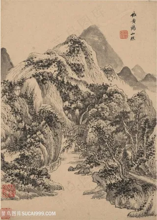 明代画家王鉴仿黄鹤山樵仿古山水图国画图片