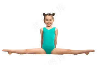 穿着绿色连体舞蹈服的小女孩高清图片