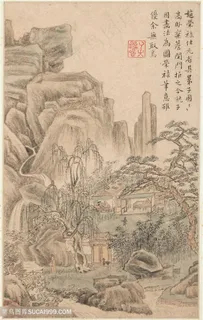 清代王渔洋书画册页溪山归隐图国画图片