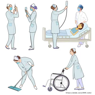 海报宣传页展板宣传用绿色工作中的护士人物元素手绘插画