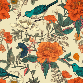 花鸟图，插画风格，无缝贴图，素材