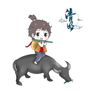 清明清明节卡通牧童吹笛子