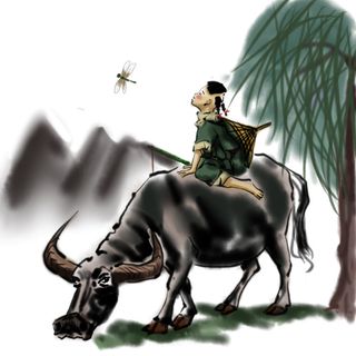 清明清明节卡通牧童看蜻蜓