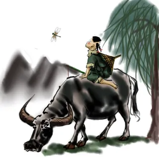 清明清明节卡通牧童看蜻蜓