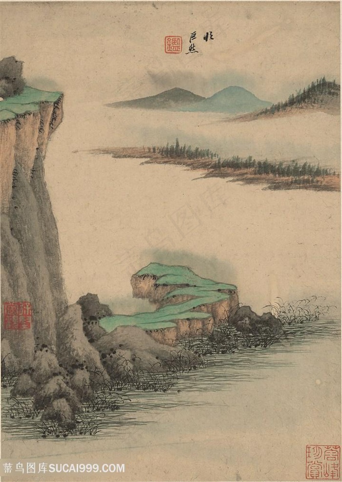 明代画家王鉴仿巨然仿古山水册页国画图片