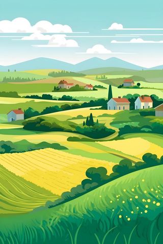 自然环境乡村扁平风景插画