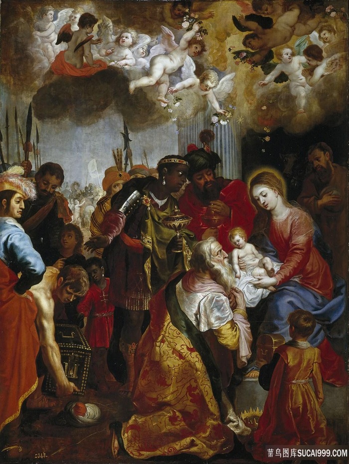 崇拜人物聚集油画