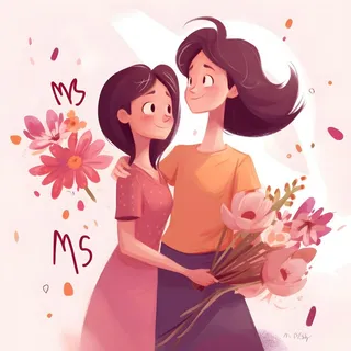 母亲妈妈和孩子相互依偎亲情手绘插画海报背景素材