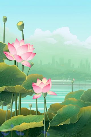 中国风清新绿色荷花荷叶背景