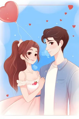 情侣情人节浪漫气球爱心手绘插画海报素材背景