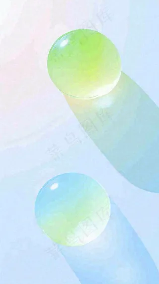 清新渐变背景前的彩色圆球，时尚