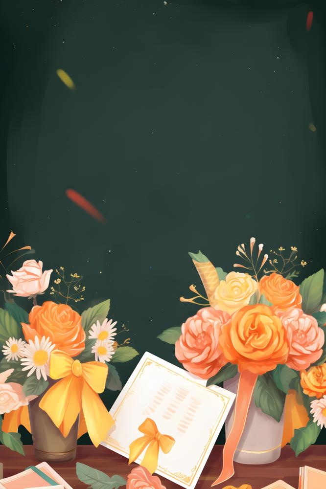 鲜花书籍黑板礼物背景(2400x3600)