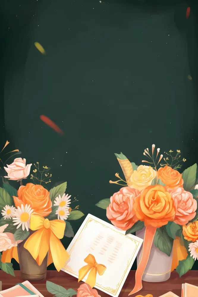 鲜花书籍黑板礼物背景(2400x3600)