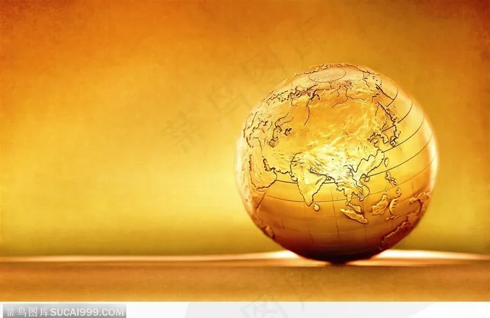 金色的金属地球 世界五大洲地图
