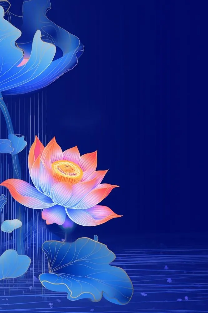 蓝色中国风荷花意境大气背景(896x1344)