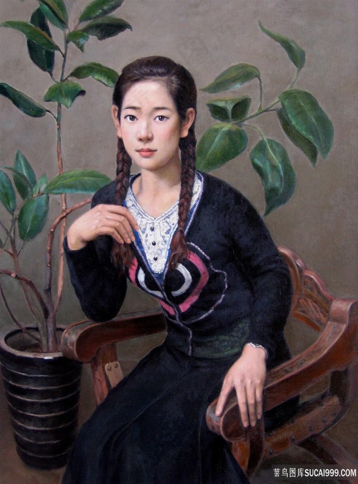 坐在椅子上的女孩油画挂画