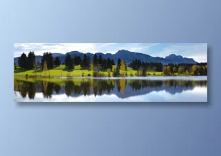 湖畔树林山脉山水风景图片