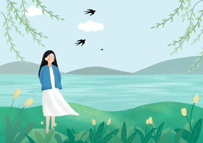 清新风清明节旅游踏青青团春天手绘插画春季海报psd设计素材背景