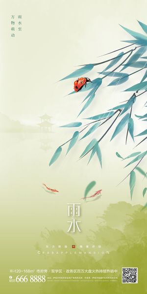 雨水竹叶中国风节气海报01