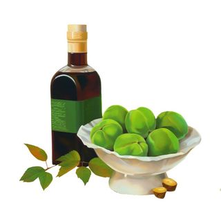 青梅酒青梅叶子酒罐元素