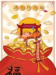虎年中国风萌虎插画
