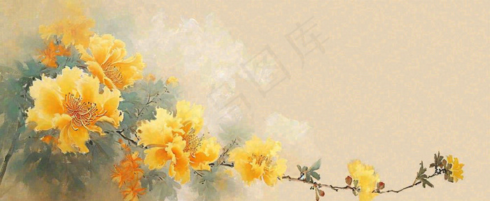 温馨纹理橙色花朵鲜花蝴蝶意境唯美，中国风(1712x704)