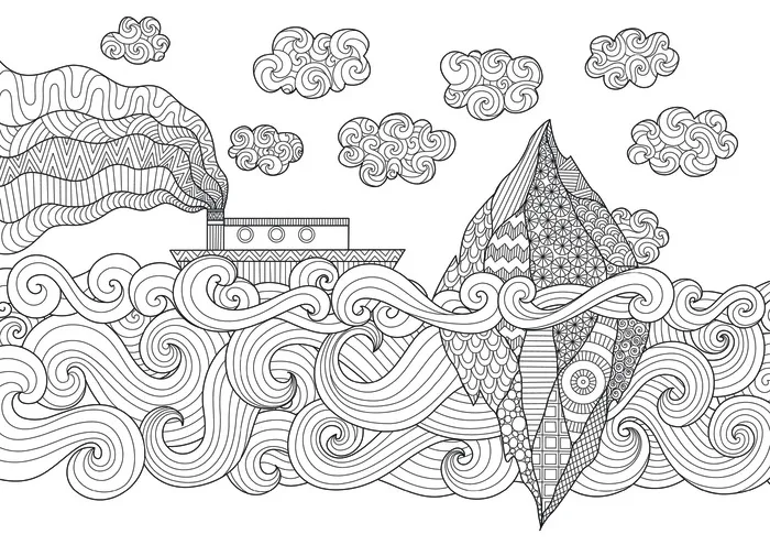 童话城堡卡通手绘黑白线描线稿eps,ai矢量模版下载