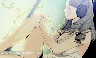 戴耳麦的动漫女孩插画