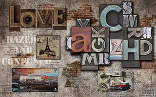 创造复古字体砖墙背景墙