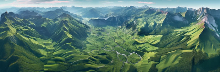 崇山峻岭巍峨的山脉全景摄影图