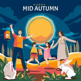 中秋节快乐团圆节小白兔背景