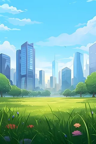 城市风光建筑草地背景