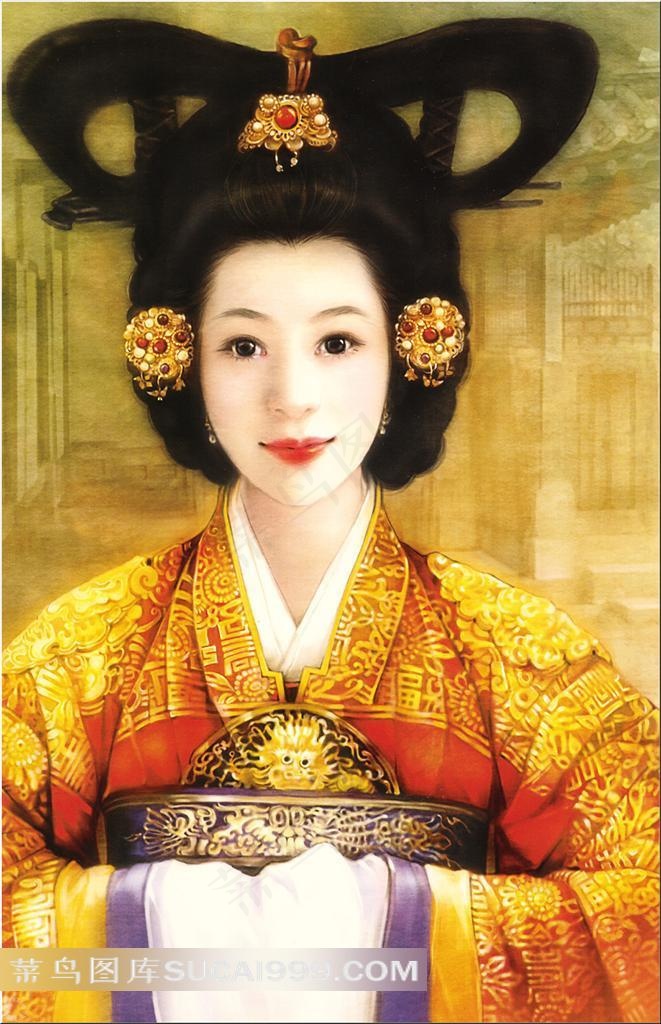 德珍手绘蝴蝶发髻的古典美人