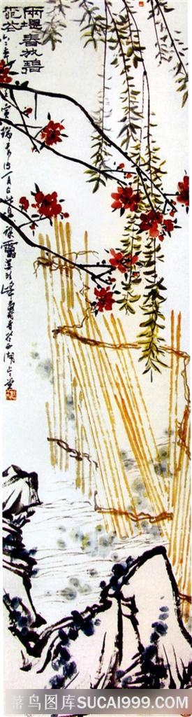 国画名家作品-潘天寿的碧桃杨柳