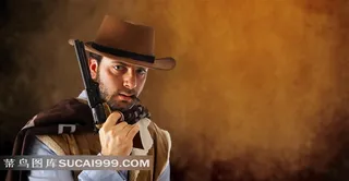 复古装男人手持手枪抽雪茄男人图片