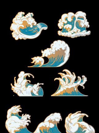 中国风国潮插画海浪波浪背景装饰浪花图案元素