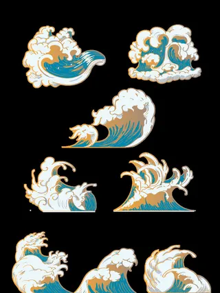 中国风国潮插画海浪波浪背景装饰浪花图案元素