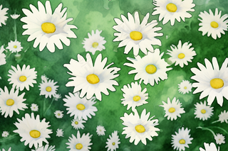 白色小雏菊花绿草背景插画