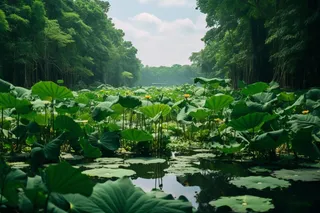 夏天池塘湖泊荷叶荷花绿植摄影图