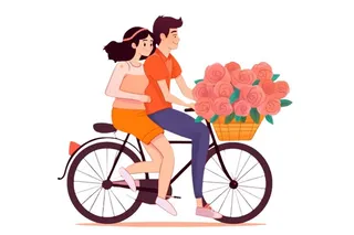 520情人节恋人骑车花束免抠