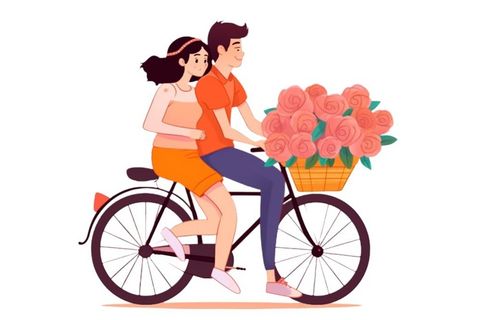 520情人节恋人骑车花束免抠 520情人节恋人骑车花束免抠