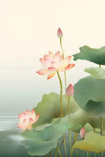 意境国潮荷花简约淡雅背景